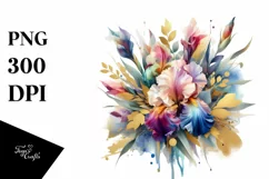 bouquet of Iris with Gold Foil Splashes | Clipart Product Image 1