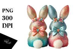 Colorful Vintage Bunnies Sitting View from Back with Bow, Product Image 1