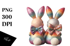 Colorful Vintage Bunnies Sitting View from Back with Bow, Product Image 1