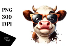 Enthusiastic Cow with Sunglasses, Transparent PNG Product Image 1