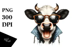 Enthusiastic Cow with Sunglasses, Transparent PNG Product Image 1