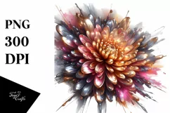 Abstract Shiny Chrysanthemum Watercolor Clipart Product Image 1