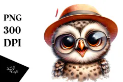 Cute Baby Owl with Hat PNG Product Image 1