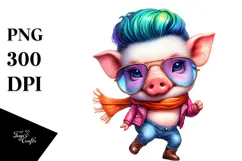 Cute Baby Pig Dancing, Vibrant Drawing PNG Product Image 1