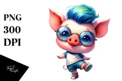 Cute Baby Pig Dancing, Vibrant Drawing PNG Product Image 1
