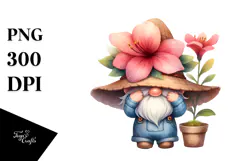 Cute GNOME with Azalea, Transparent PNG Product Image 1