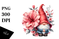 Cute GNOME with Azalea, Transparent PNG Product Image 1