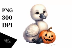 Cute Baby Swan with Pumpkin, PNG Product Image 1