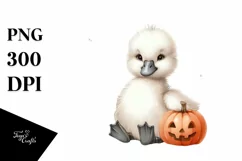 Cute Baby Swan with Pumpkin, PNG Product Image 1