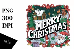 Retro Merry Christmas Clipart PNG Product Image 5