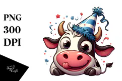 Cartoon Cow with Party Hat PNG Product Image 1