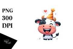 Joyful Cow with Party Hat PNG Product Image 1