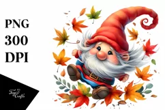 Colorful Gnome with Autumn Leaves PNG Product Image 1