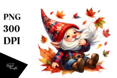 Colorful Gnome with Autumn Leaves PNG Product Image 1