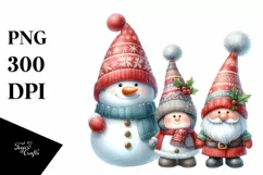 Cute Christmas Gnomes with Snowman, PNG Product Image 1