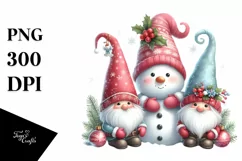 Cute Christmas Gnomes with Snowman, High-Quality PNG Product Image 1