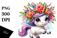 Watercolor Cute Baby Unicorn PNG Product Image 1