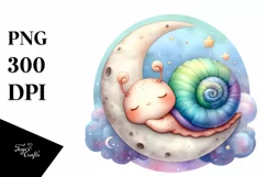Colorful Baby Snail Moon | Sublimation | Clipart Product Image 1