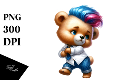 Cute Baby Bear Dancing, Vibrant Drawing PNG Product Image 1