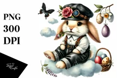 Bunny with Vintage Hat and Eggs, Transparent PNG Product Image 1