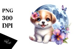 Watercolor Lobelia Moon Dog Clipart Product Image 1