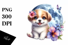 Watercolor Lobelia Moon Dog Clipart Product Image 1