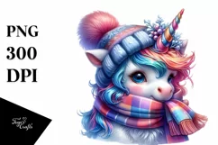 Colorful Unicorn with Winter Scarf PNG Product Image 3