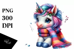 Colorful Unicorn with Winter Scarf PNG Product Image 3