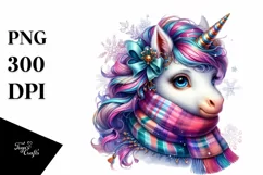 Colorful Unicorn with Winter Scarf PNG Product Image 1