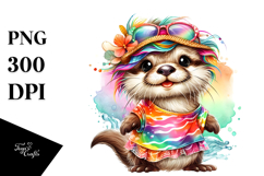 Watercolor Otter Summer Crazy Eyes | Sublimation | Clipart Product Image 1