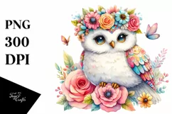 Vibrant Owl with Flower Crown, Pastel PNG Product Image 3