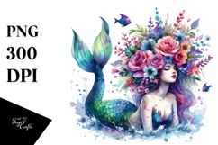 Cute Mermaid Floral Wreath PNG Product Image 1