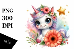 Cute Baby Unicorn with Gerbera on Star Product Image 3