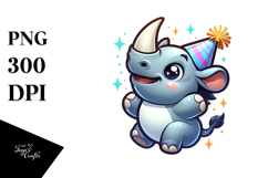 Jumping Rhino with Party Hat PNG Product Image 1