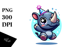 Goofy Cartoon Rhino with Party Hat, High-Res PNG Product Image 1