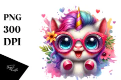 Crazy Eyes Baby Unicorn with Sunglasses, Transparent PNG Product Image 1
