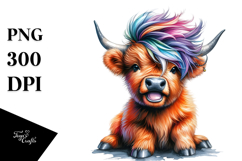 Cute Baby Highlandcow Posing, Vibrant Drawing PNG Product Image 1