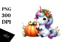 Cute Baby Unicorn with Pumpkin | Sublimation | Clipart Product Image 1
