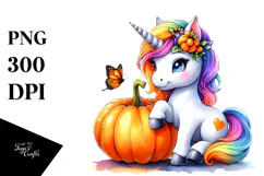 Cute Baby Unicorn with Pumpkin | Sublimation | Clipart Product Image 1