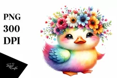 Watercolor Vibrant Duck with Flower Crown, Transparent PNG Product Image 3