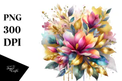 Abstract Vibrant Bouquet with Magnolia | Clipart Product Image 1