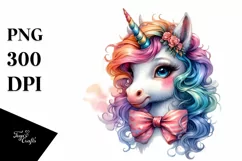 Colorful Unicorn with Bow Tie PNG Product Image 3