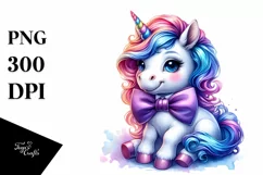 Colorful Unicorn with Bow Tie PNG Product Image 1