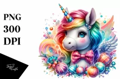 Colorful Unicorn with Bow Tie PNG Product Image 3