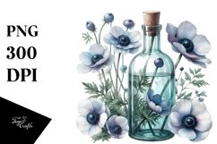 Watercolor Bottle with Large Anemone | Clipart Product Image 1