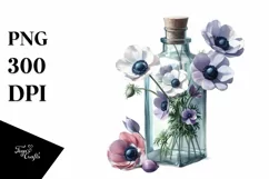 Watercolor Bottle with Large Anemone | Clipart Product Image 3