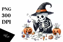 cute Halloween Skeleton Clipart PNG Product Image 3