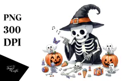cute Halloween Skeleton Clipart PNG Product Image 1