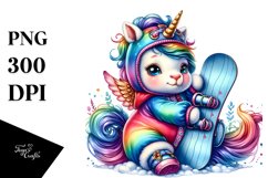 Colorful Unicorn with Snowboard PNG Product Image 3