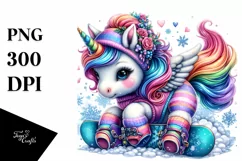 Baby Unicorn with Snowboard PNG Product Image 1